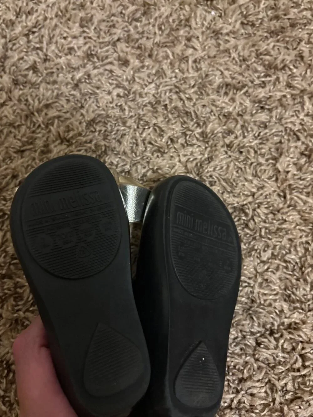 Mini Melissa Black Mary Janes Toddler Size 7 Gold Bows Ankle Strap Party Holiday